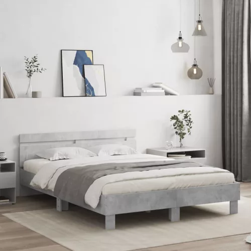betonszürke ágykeret fejtámlával és LED-del 150x200 cm