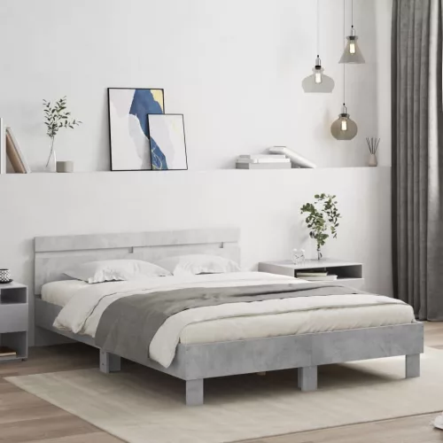 vidaXL betonszürke ágykeret fejtámlával és LED-del 140x200 cm