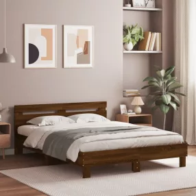   barna tölgy színű ágykeret fejtámlával és LED-del 140x200 cm