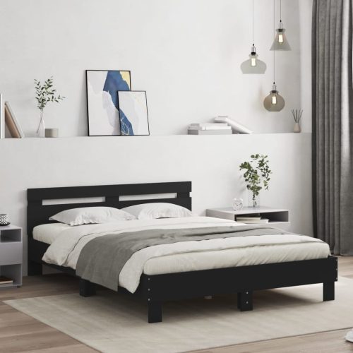 fekete ágykeret fejtámlával és LED-del 140 x 190 cm
