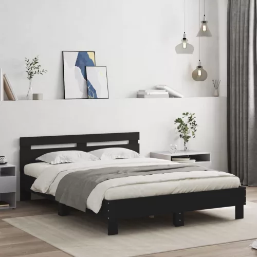 fekete ágykeret fejtámlával és LED-del 140 x 190 cm