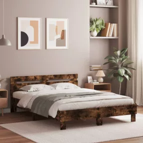   füstös tölgy színű ágykeret fejtámlával és LED-del 140x190 cm