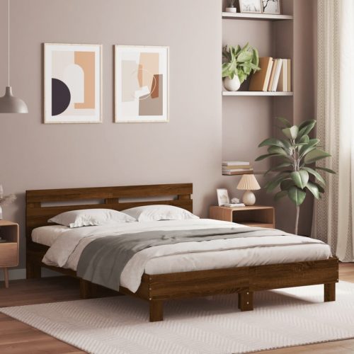 barna tölgy színű ágykeret fejtámlával és LED-del 140x190 cm