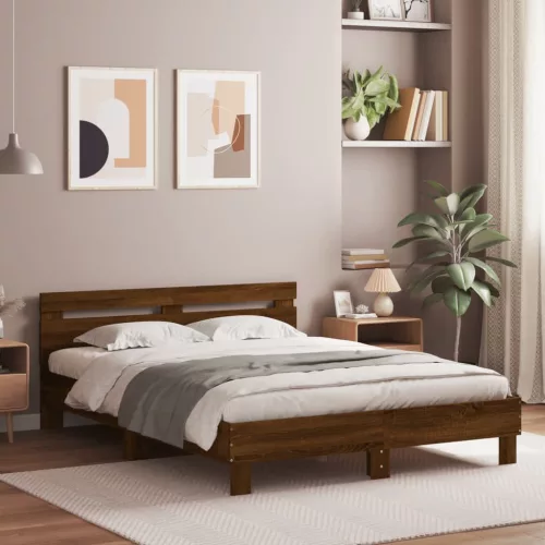 barna tölgy színű ágykeret fejtámlával és LED-del 140x190 cm