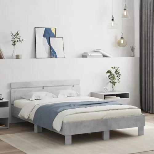 betonszürke ágykeret fejtámlával és LED-del 120x190 cm