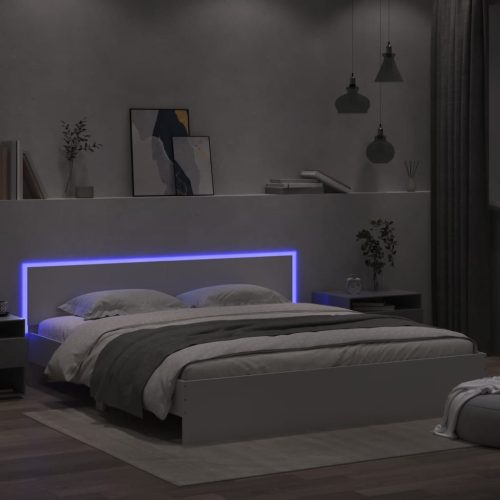  fehér ágykeret fejtámlával és LED-del 200 x 200 cm