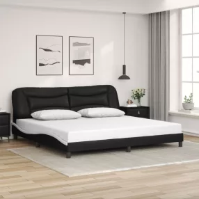   fekete és fehér műbőr ágykeret matrac nélkül Hvar 200x200 cm