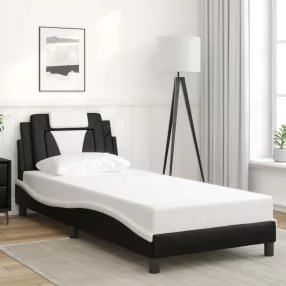   fekete és fehér műbőr ágykeret Viana matrac nélkül 80 x 200 cm