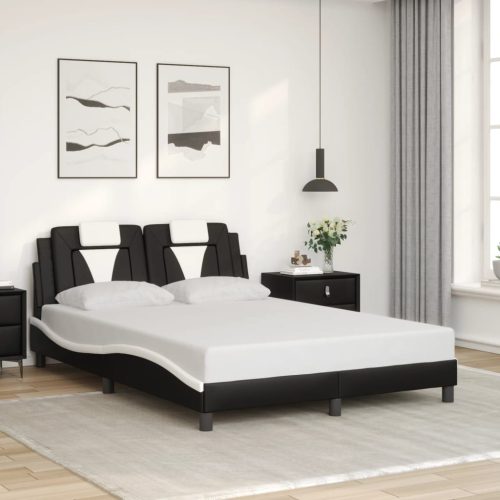 fekete és fehér műbőr ágykeret fejtámlával 120 x 200 cm
