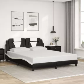   fekete és fehér műbőr ágykeret Viana matrac nélkül 160 x 200 cm