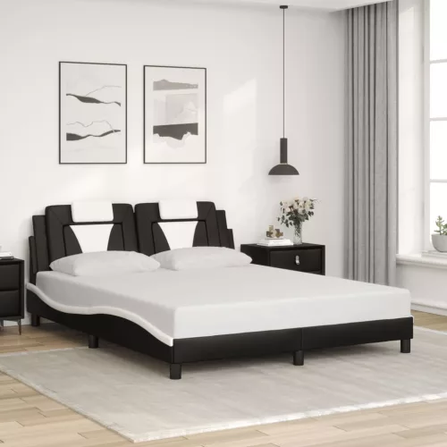 fekete és fehér műbőr ágykeret Viana matrac nélkül 160 x 200 cm