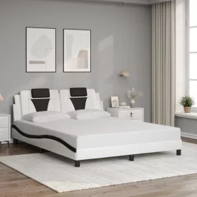   fehér és fekete műbőr ágykeret Viana matrac nélkül 160 x 200 cm