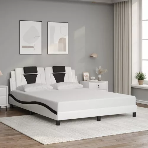 fehér és fekete műbőr ágykeret Viana matrac nélkül 160 x 200 cm