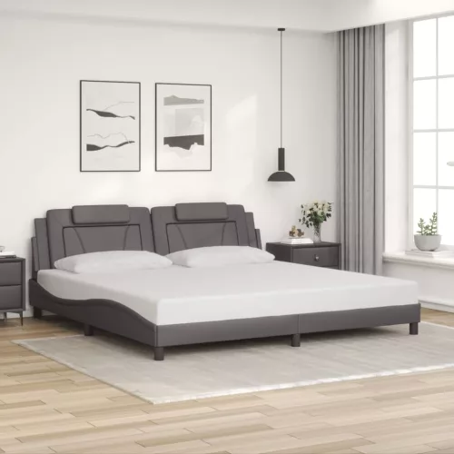 szürke műbőr ágykeret Viana matrac nélkül 200 x 200 cm