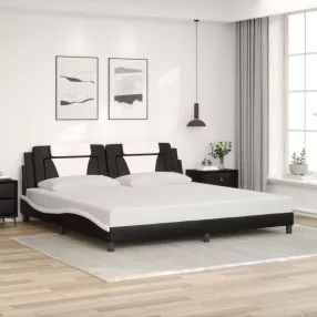   fekete és fehér műbőr ágykeret Viana matrac nélkül 200x200 cm