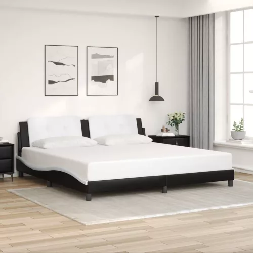 vidaXL fekete és fehér műbőr ágykeret matrac nélkül Zadar 200x200 cm