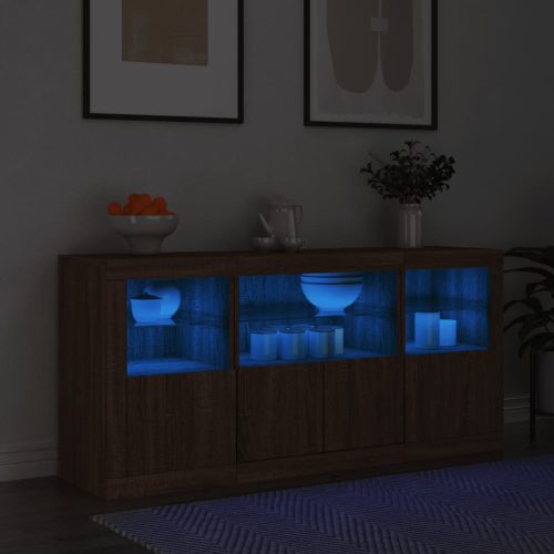 barna tölgy színű tálalószekrény LED-ekkel 142,5 x 37 x 67 cm