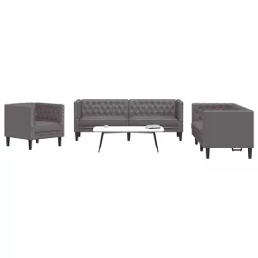 3 részes szürke műbőr Chesterfield kanapégarnitúra