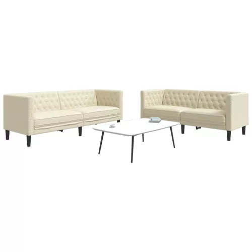 2 részes krémszínű műbőr Chesterfield kanapégarnitúra