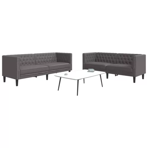 2 részes szürke műbőr Chesterfield kanapégarnitúra