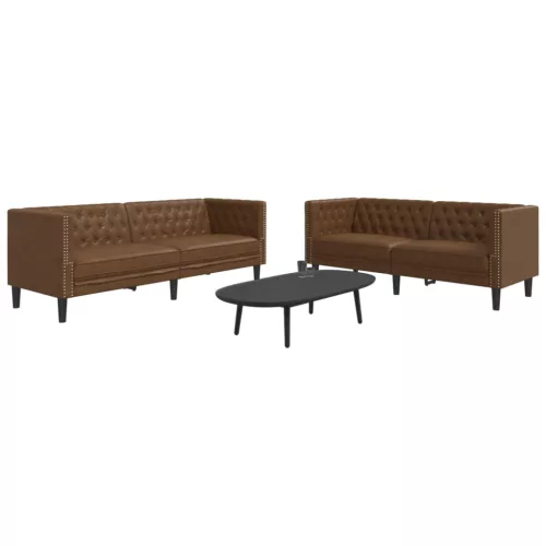 2 részes barna művelúr Chesterfield kanapégarnitúra