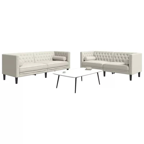 2 részes krémszínű bársony Chesterfield kanapészett párnákkal