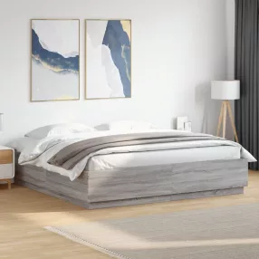   szürke sonoma színű szerelt fa ágykeret LED-del 200x200 cm