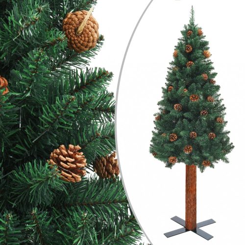 vidaXL zöld vékony PVC karácsonyfa valódi fával és tobozokkal 210 cm