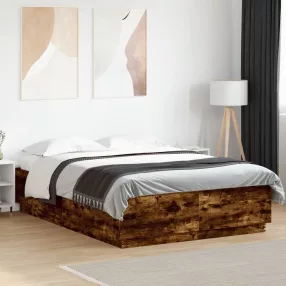   füstös tölgy színű szerelt fa ágykeret LED-del 120 x 200 cm