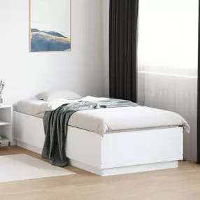 fehér szerelt fa ágykeret LED-del 90 x 200 cm