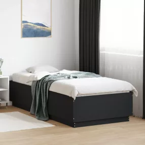 fekete szerelt fa ágykeret LED-világítással 90 x 200 cm