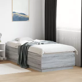   szürke sonoma színű szerelt fa ágykeret LED-del 90 x 200 cm