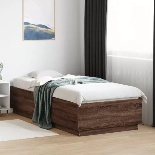 barna tölgyszínű szerelt fa ágykeret LED-del 90 x 200 cm