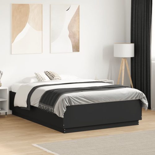 fekete szerelt fa ágykeret LED-del 135 x 190 cm