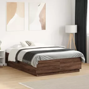   barna tölgyszínű szerelt fa ágykeret LED-del 135 x 190 cm