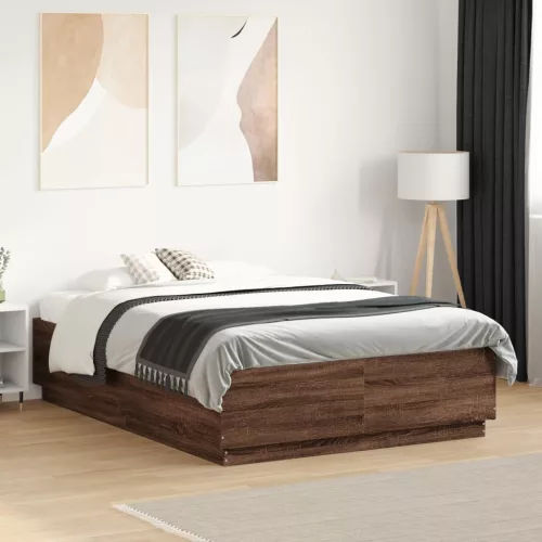 barna tölgyszínű szerelt fa ágykeret LED-del 135 x 190 cm