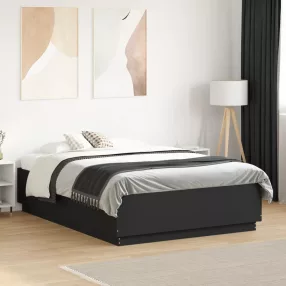 fekete szerelt fa ágykeret LED-del 120 x 190 cm
