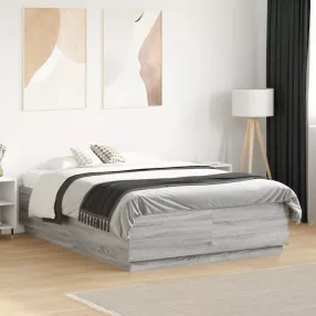   szürke sonoma színű szerelt fa ágykeret LED-del 120 x 190 cm