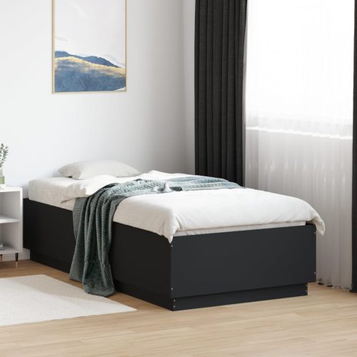 fekete szerelt fa ágykeret LED-világítással 90 x 190 cm
