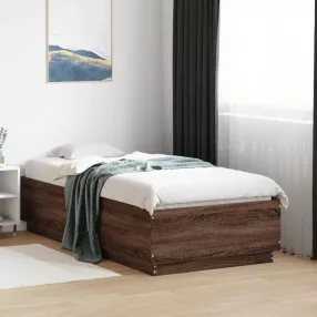 barna tölgyszínű szerelt fa ágykeret LED-del 90 x 190 cm