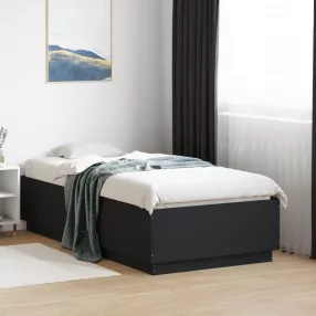 fekete szerelt fa ágykeret LED-del 75x190 cm