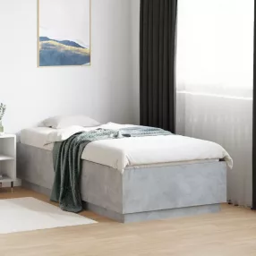 betonszürke szerelt fa ágykeret LED-del 75 x 190 cm