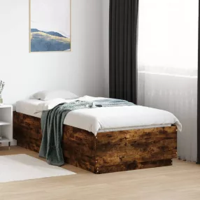   füstös tölgy színű szerelt fa ágykeret LED-del 75x190 cm