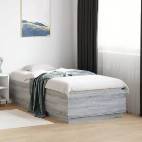   szürke sonoma színű szerelt fa ágykeret LED-del 75x190 cm