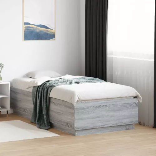szürke sonoma színű szerelt fa ágykeret LED-del 75x190 cm