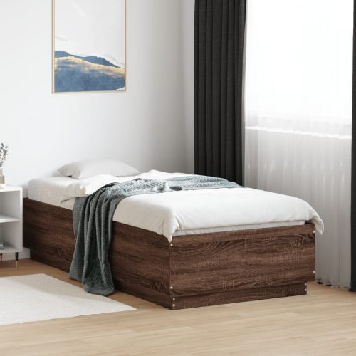 barna tölgyszínű szerelt fa ágykeret LED-del 75 x 190 cm
