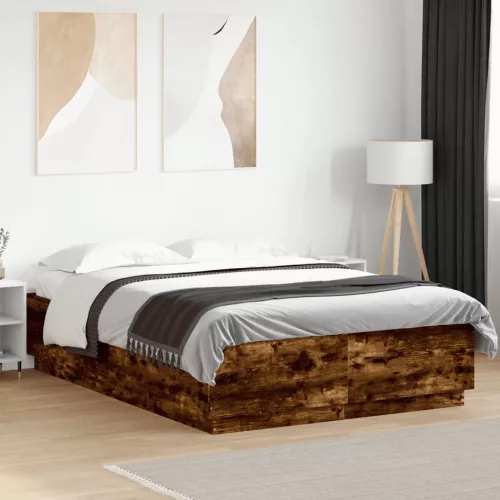 vidaXL füstös tölgy színű szerelt fa ágykeret 150 x 200 cm