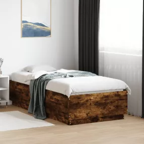 füstös tölgy színű szerelt fa ágykeret 75 x 190 cm