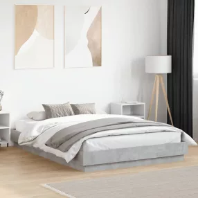 betonszürke ágykeret LED-világítással 160x200 cm