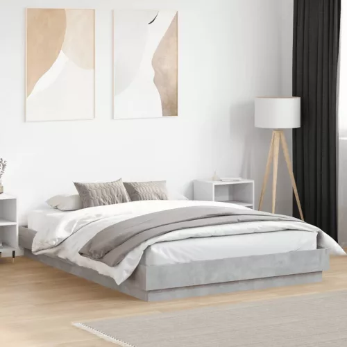 betonszürke ágykeret LED-világítással 160x200 cm